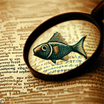 Poisson sous une loupe sur une page de dictionnaire