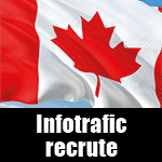 Drapeau canadien et « Infotrafic recrute », offre V.I.E à Montréal