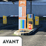 Totem du parking P1 de l'aéroport de Nantes avant et après rénovation