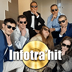 Collaborateurs d'Infotrafic en lunettes noires, pochette du clip Infotra'hit
