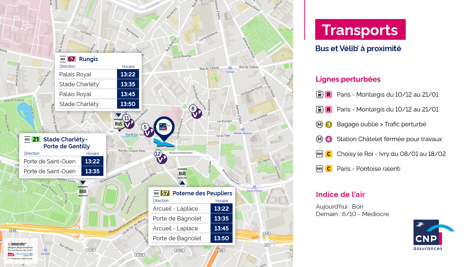 Flux transports bus et vélo aux couleurs de CNP Assurances
