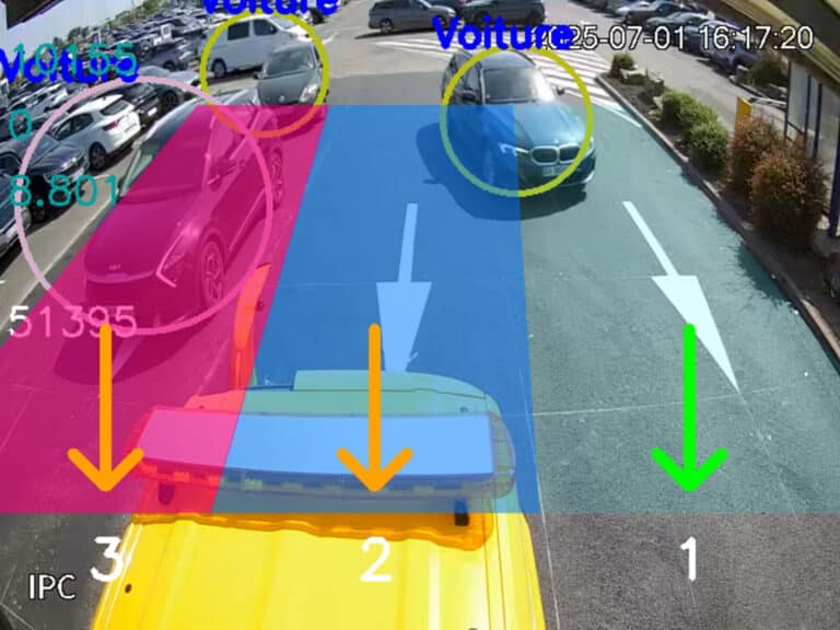 Détection IA des véhicules sur les voies de sortie du parking P2