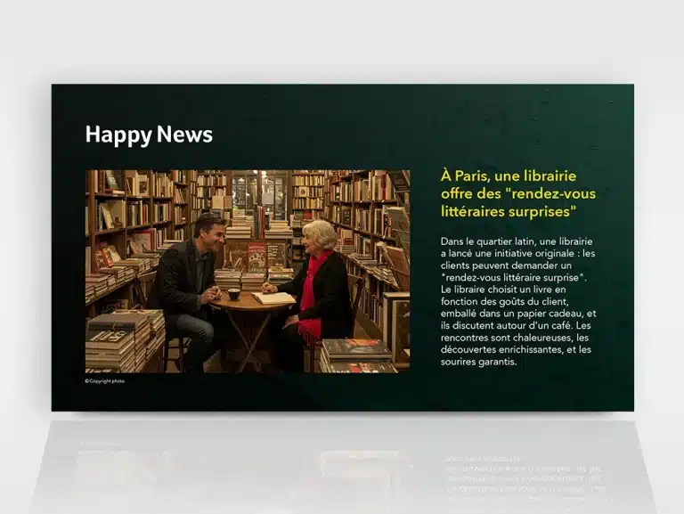 Flux Happy News sur écran d’affichage dynamique